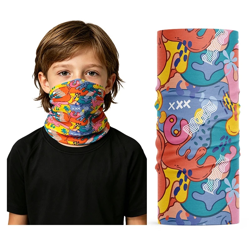 Kids Face Mask - 子供用、冷感アイスシルク素材のネックゲイター。夏用、紫外線対策、シームレスなフェイスマスク、バンダナ。屋外でのスポーツや遊びに最適。