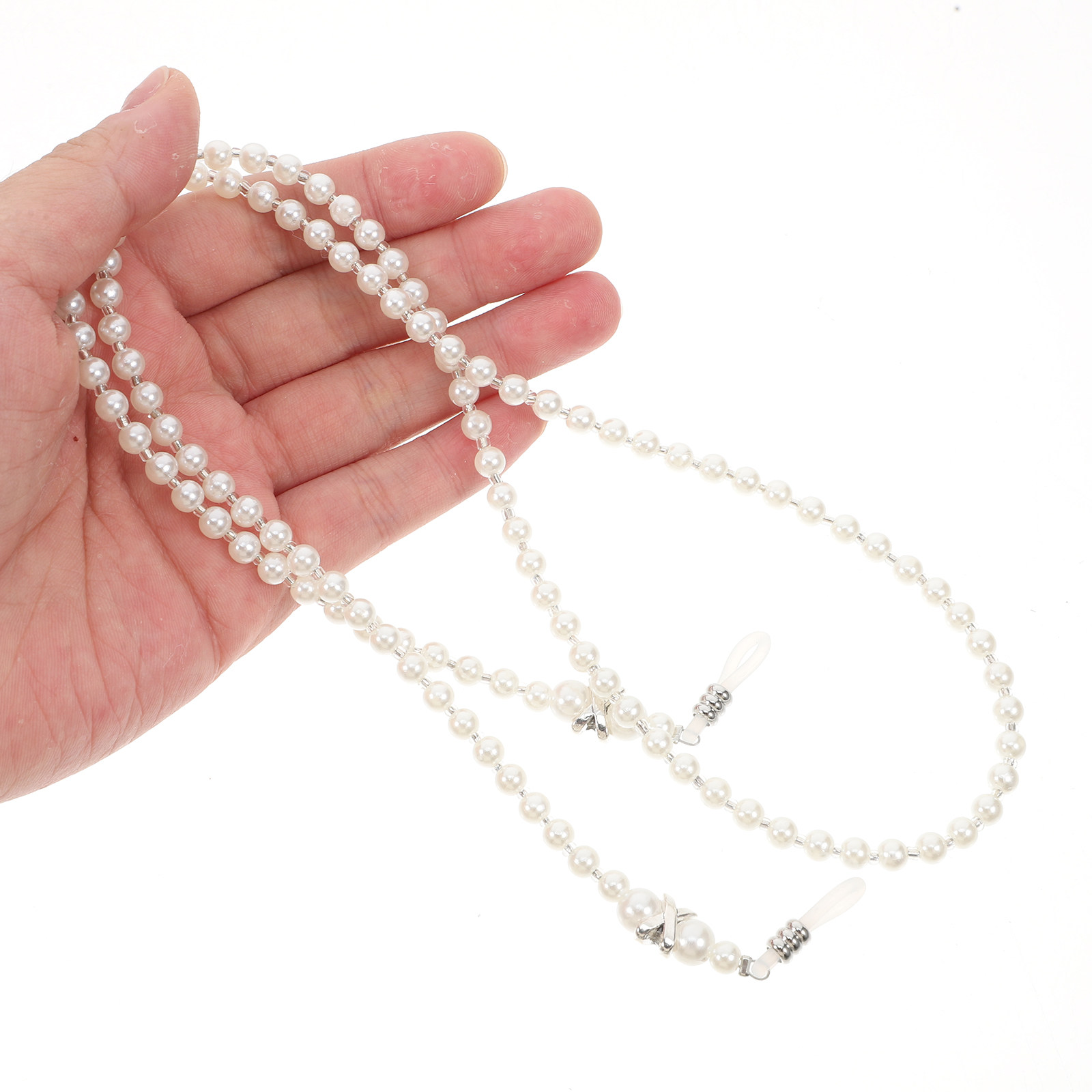 パール製のメガネチェーン。ビーズがあしらわれた滑り止め付きの - Mask Chain Holder のレビューと価格
