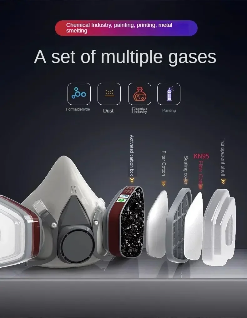 6200型 再利用可能な半面型防毒マスク。綿製フィルターとゴ - Dust Mask Construction のレビューと価格